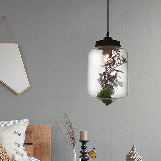 Modern Hanging Lamp With Plant Decoration Clear Glass Shade And Pendant Design 3 Sizes Available /