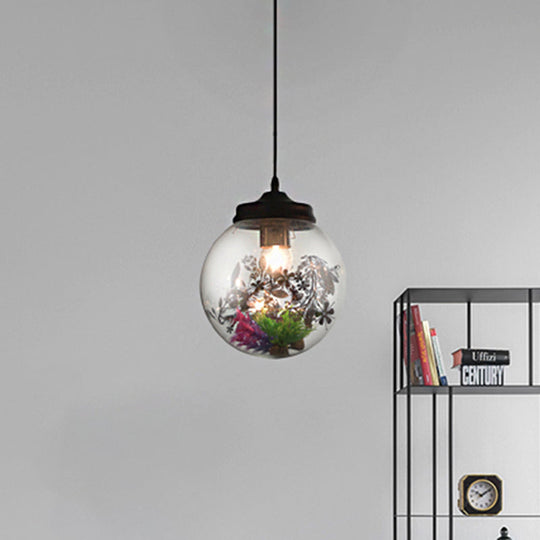 Modern Hanging Lamp With Plant Decoration Clear Glass Shade And Pendant Design 3 Sizes Available