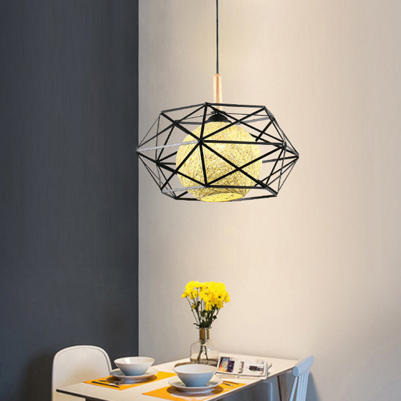 1-Light Pendant Ceiling Light With Stylish Black Wire Cage Shade - Ideal For Dining Room