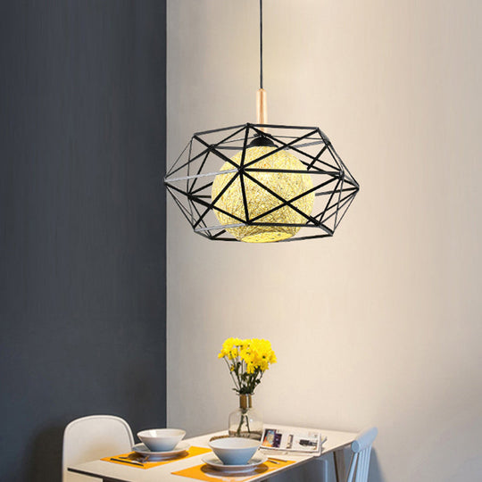 1-Light Pendant Ceiling Light With Stylish Black Wire Cage Shade - Ideal For Dining Room