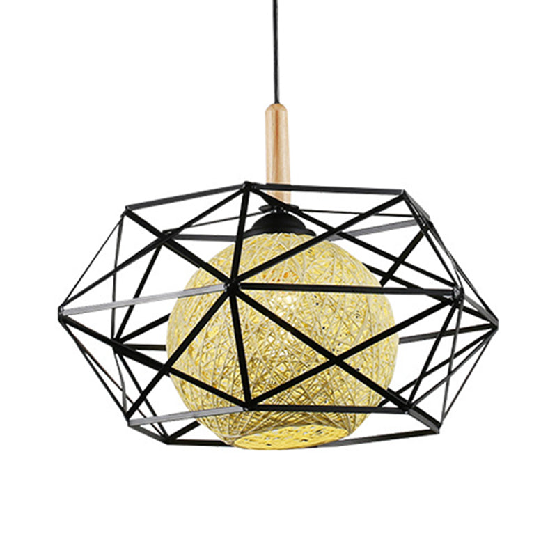 1-Light Pendant Ceiling Light With Stylish Black Wire Cage Shade - Ideal For Dining Room