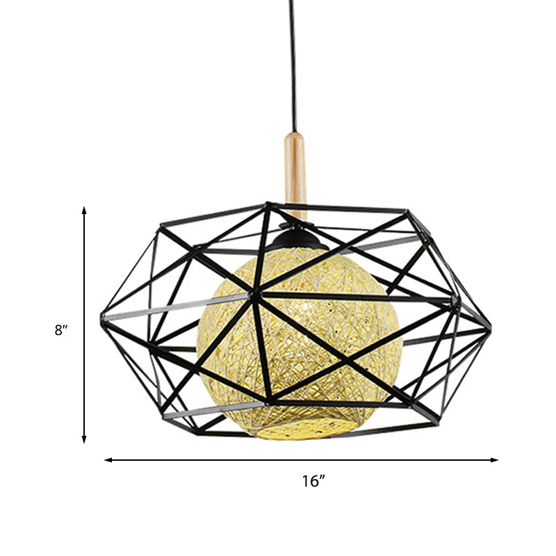 1-Light Pendant Ceiling Light With Stylish Black Wire Cage Shade - Ideal For Dining Room