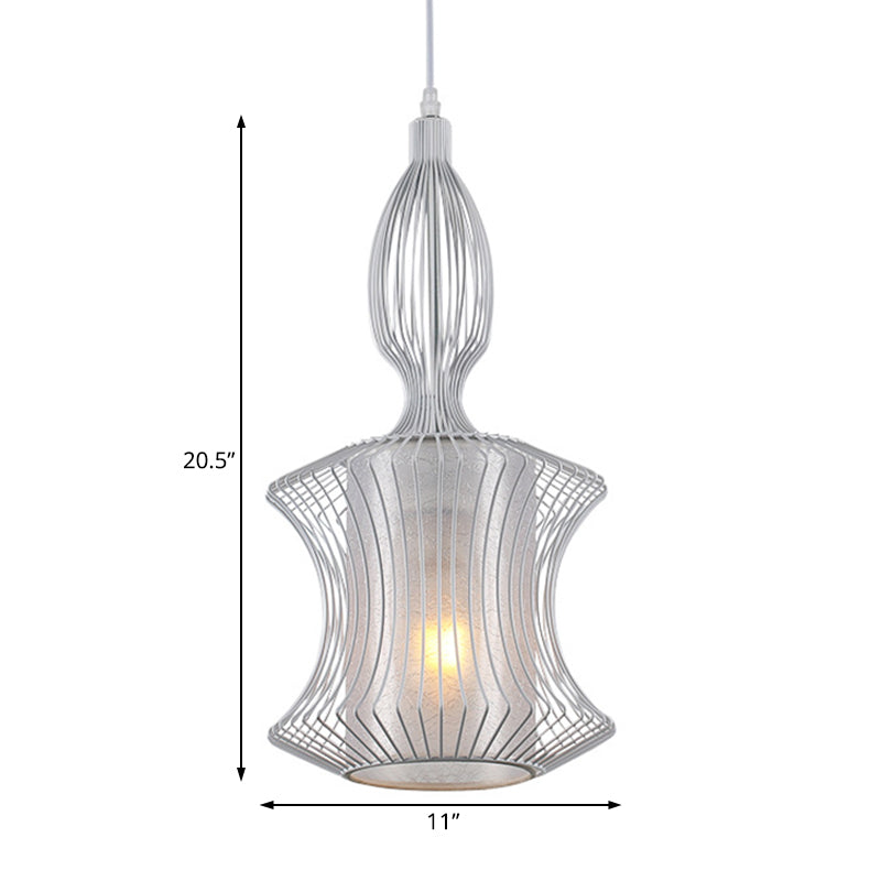 Modern Silver Lantern Cage Pendant Light with Cylinder Shade