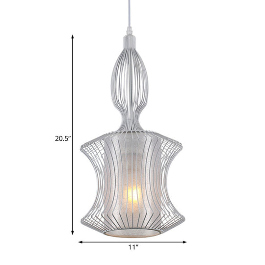 Modern Silver Lantern Cage Pendant Light with Cylinder Shade