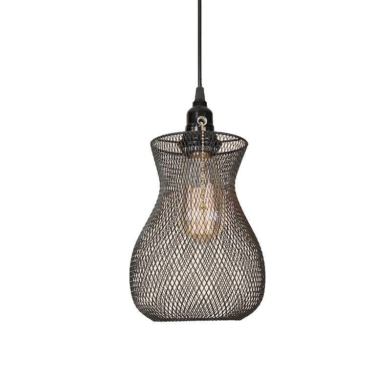 Industrial Black Wire Cage Pendant Light - Modern Dining Room Hanging Fixture / A