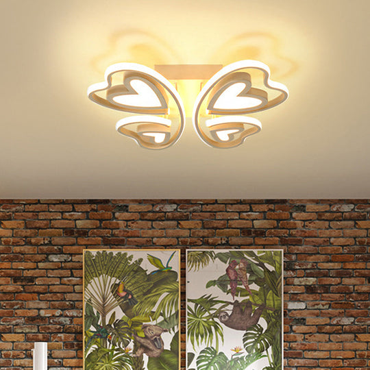 Girls Bedroom LED Flush Ceiling Light: Loving-Heart Acrylic Butterfly Lamp