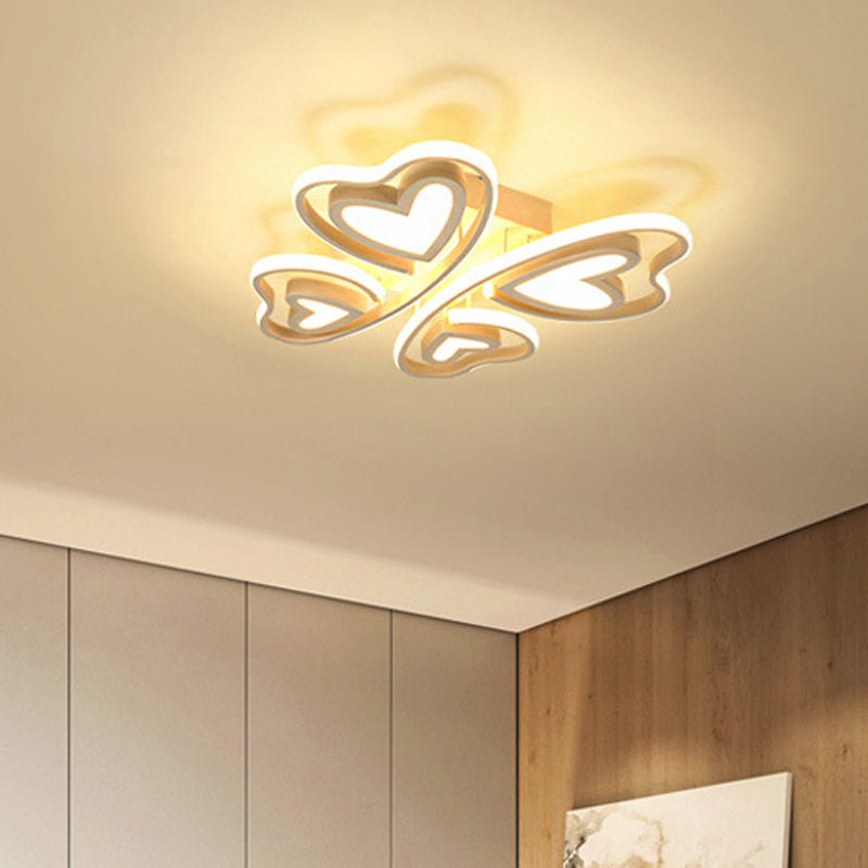 Girls Bedroom LED Flush Ceiling Light: Loving-Heart Acrylic Butterfly Lamp
