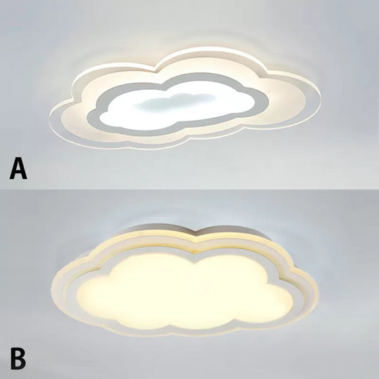 White Acrylic Cloud Ceiling Flush Mount Light With Simple Teen Style