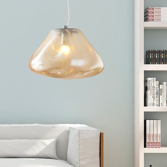 Modern Irregular Glass Pendant Light Silver/Red/Blue 1-Light 8/12 Wide Ideal For Living Room Ceiling