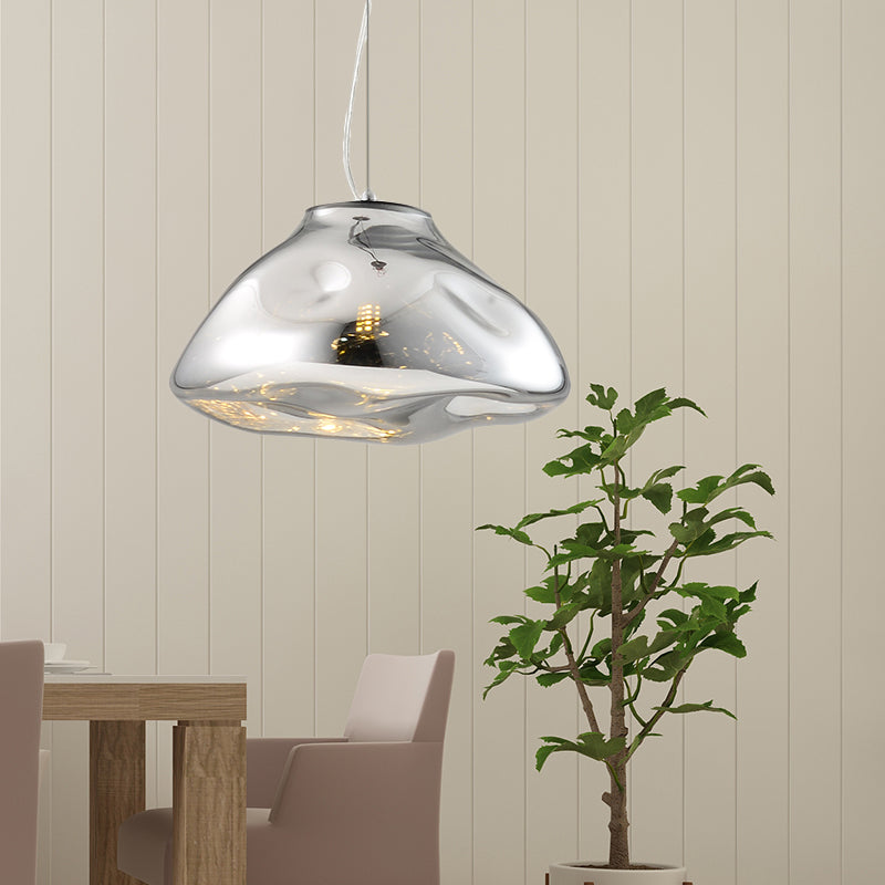 Modern Irregular Glass Pendant Light Silver/Red/Blue 1-Light 8/12 Wide Ideal For Living Room Ceiling