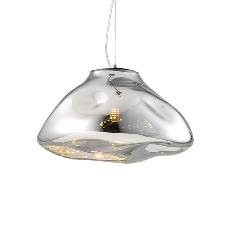 Modern Irregular Glass Pendant Light Silver/Red/Blue 1-Light 8/12 Wide Ideal For Living Room Ceiling