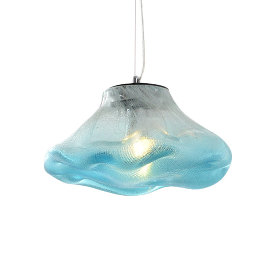Modern Irregular Glass Pendant Light Silver/Red/Blue 1-Light 8/12 Wide Ideal For Living Room Ceiling