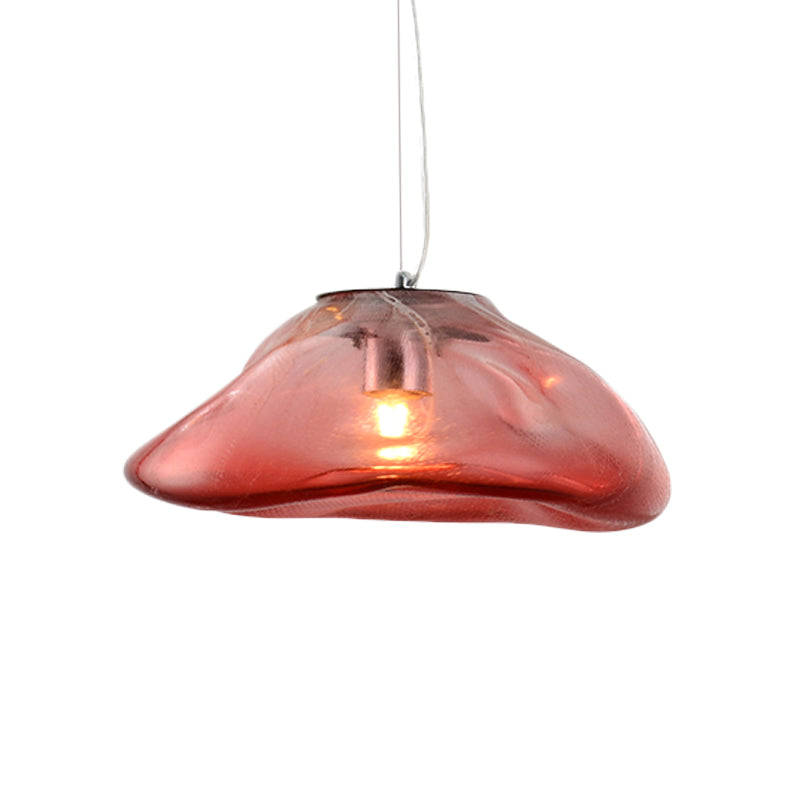 Modern Irregular Glass Pendant Light Silver/Red/Blue 1-Light 8/12 Wide Ideal For Living Room Ceiling