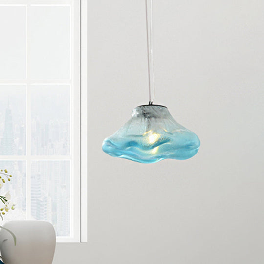 Modern Irregular Glass Pendant Light Silver/Red/Blue 1-Light 8/12 Wide Ideal For Living Room Ceiling