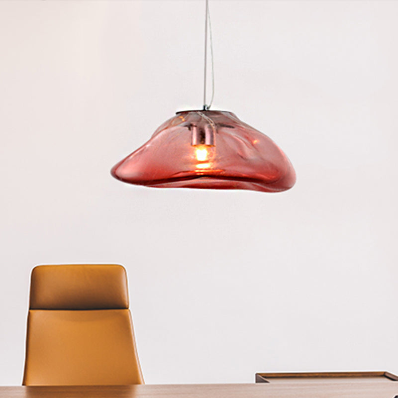 Modern Glass Pendant Light - Irregular Melt Design - Silver/Red/Blue - Living Room Ceiling Light - 8"/12" Wide