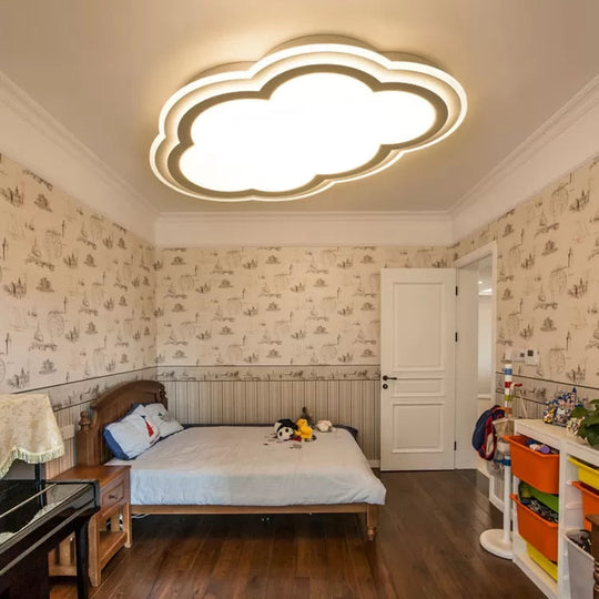 White Acrylic Cloud Ceiling Flush Mount Light With Simple Teen Style