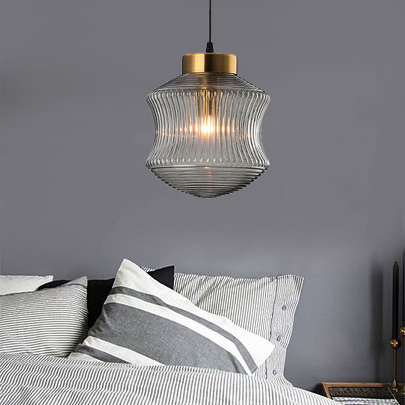 Contemporary Lantern Pendant Light with Prismatic Glass - Amber/Smoke Gray, Gold Finish