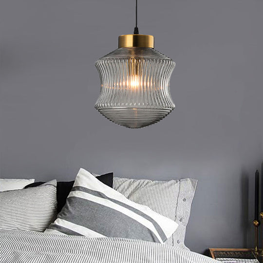 Contemporary Lantern Pendant Light - Amber/Smoke Gray Prismatic Glass Gold Ceiling Hanging