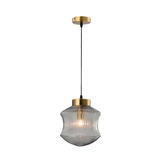 Contemporary Lantern Pendant Light - Amber/Smoke Gray Prismatic Glass Gold Ceiling Hanging