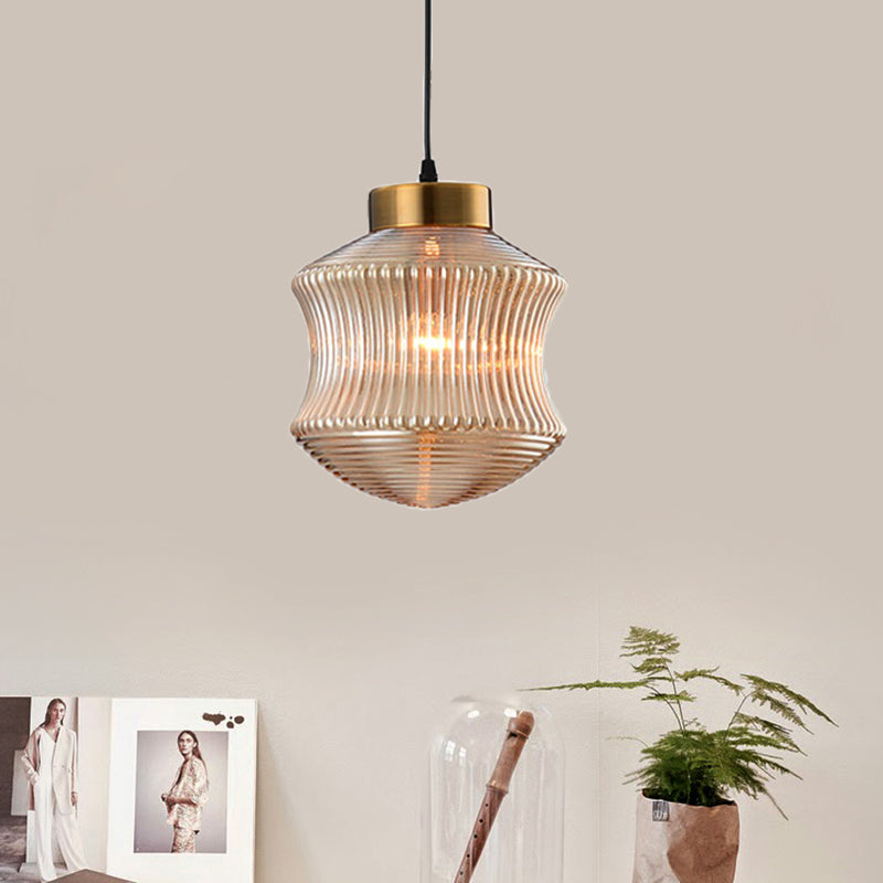 Contemporary Lantern Pendant Light - Amber/Smoke Gray Prismatic Glass Gold Ceiling Hanging Amber