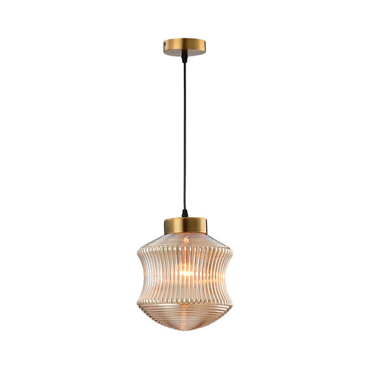 Contemporary Lantern Pendant Light - Amber/Smoke Gray Prismatic Glass Gold Ceiling Hanging