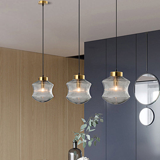 Contemporary Lantern Pendant Light - Amber/Smoke Gray Prismatic Glass Gold Ceiling Hanging Smoke