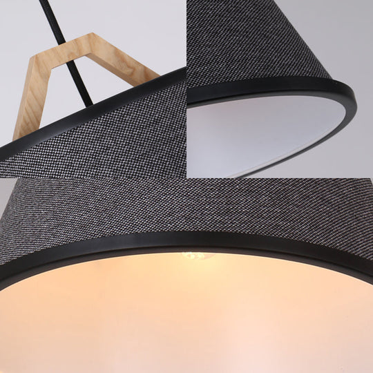 Modern Barrel Pendant Light: Gray/Flaxen Fabric 1-Light Suspension For Dining Room