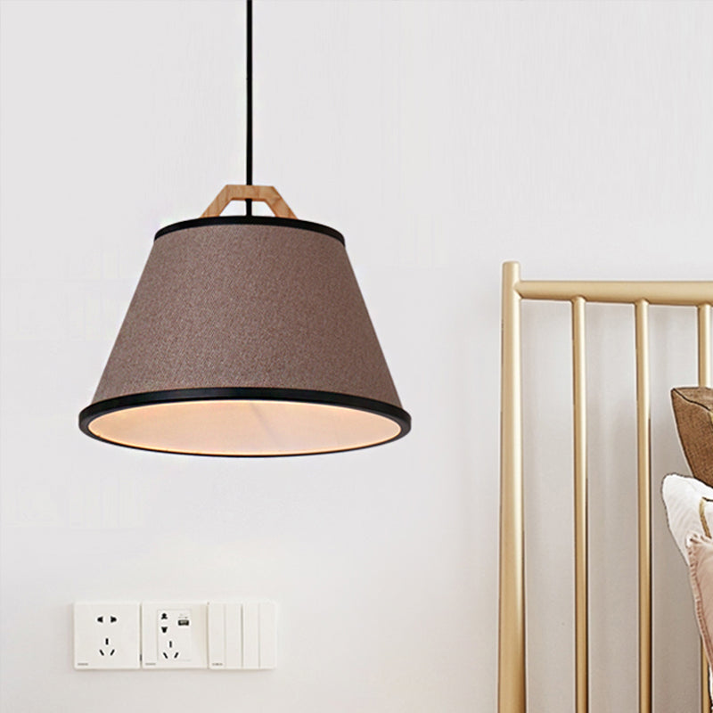 Modern Barrel Pendant Light: Gray/Flaxen Fabric 1-Light Suspension For Dining Room Flaxen