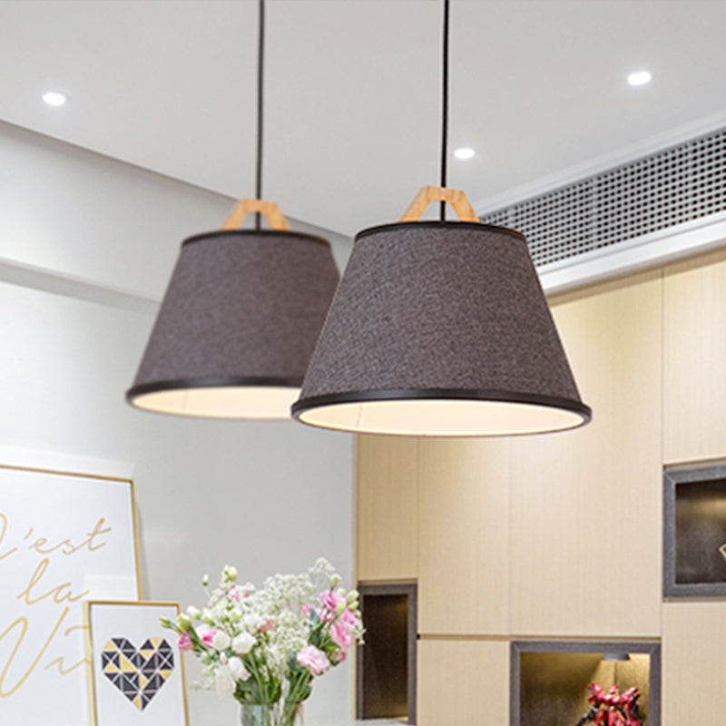 Modern Barrel Pendant Light: Gray/Flaxen Fabric 1-Light Suspension For Dining Room Grey