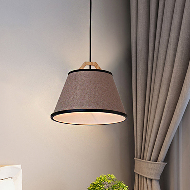 Modern Barrel Pendant Light: Gray/Flaxen Fabric 1-Light Suspension For Dining Room