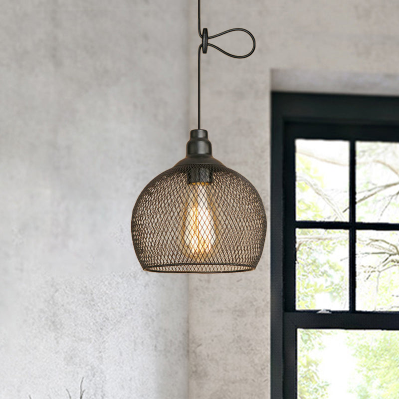 Industrial Wire Mesh Metal Pendant Light - Adjustable Height Black Finish / A