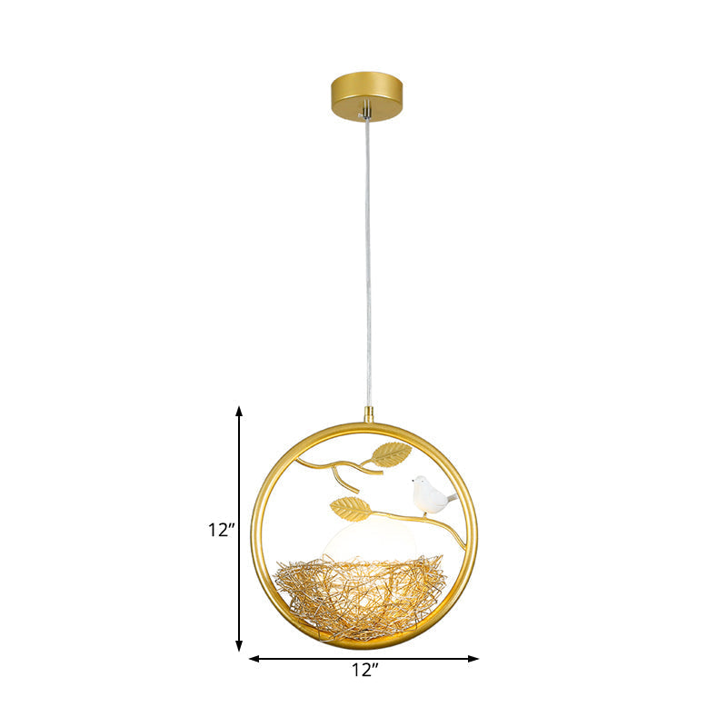 Art Deco Brass Nest Pendant Light - 1-Light Metal Suspension With Multiple Frame Options: Ring Oval