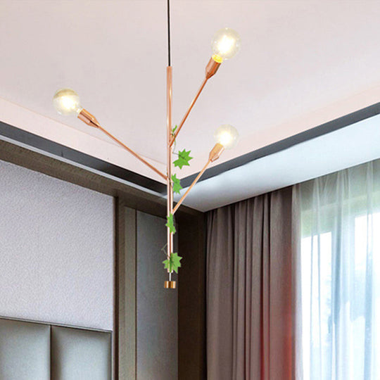 Modern Metal Pendant Lamp - Branch Design With 3/6 Lights In Gold/Rose Gold Cluster Perfect For