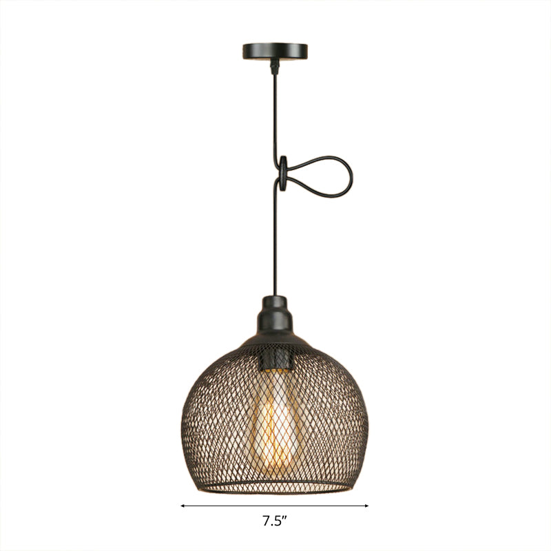 Industrial Wire Mesh Metal Pendant Light - Adjustable Height Black Finish