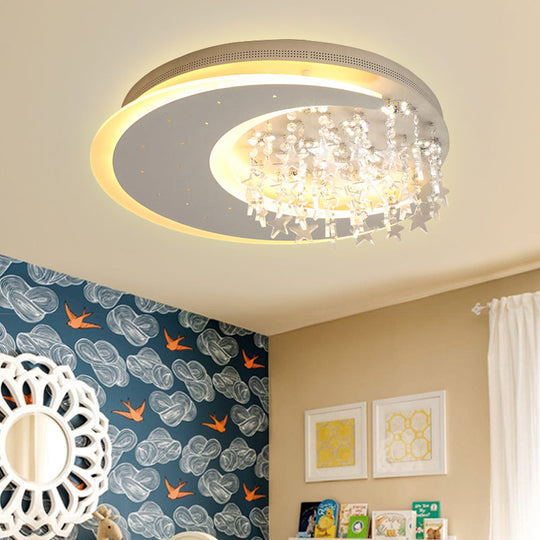 Crystal Deco Led Flushmount Ceiling Light For Kids Bedroom - Modern & White