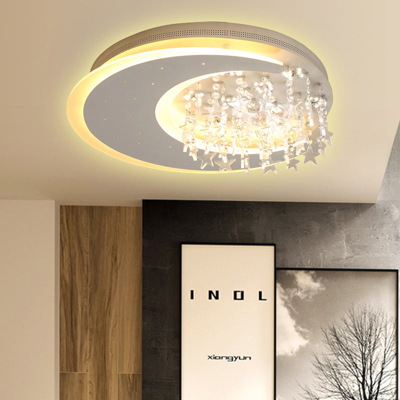 Crystal Deco LED Flushmount Ceiling Light for Kid's Bedroom - Modern & White