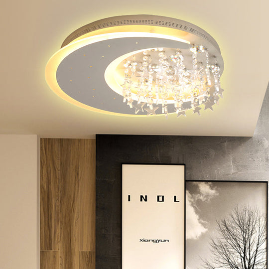 Crystal Deco LED Flushmount Ceiling Light for Kid's Bedroom - Modern & White