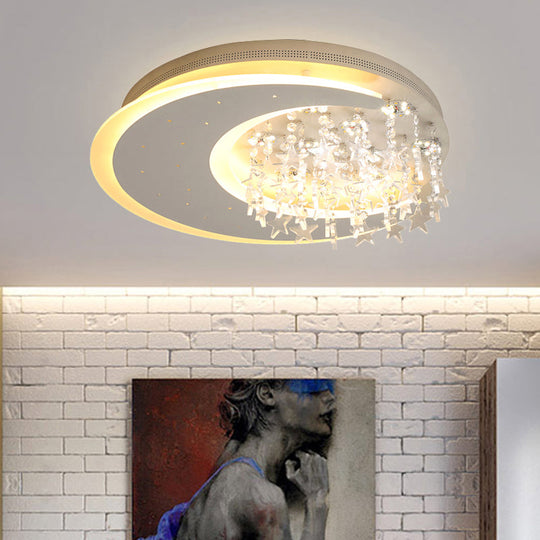 Crystal Deco LED Flushmount Ceiling Light for Kid's Bedroom - Modern & White