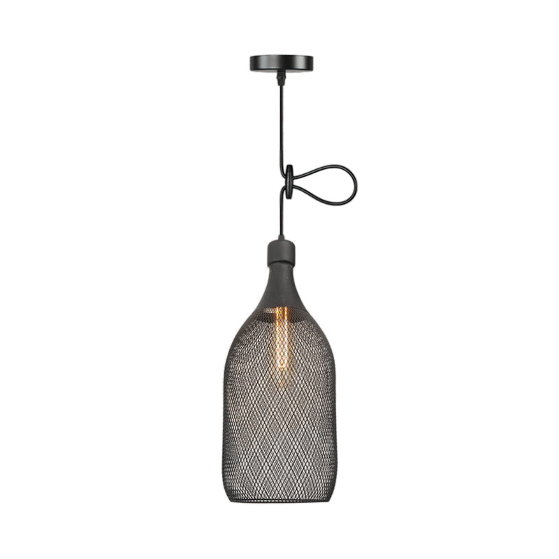 Industrial Wire Mesh Metal Pendant Light - Adjustable Height Black Finish / D