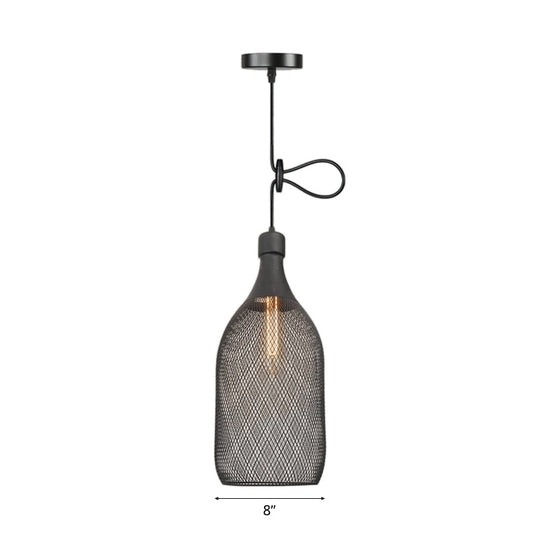 Industrial Wire Mesh Metal Pendant Light - Adjustable Height Black Finish