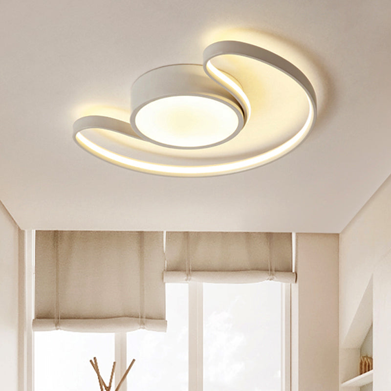 Kid's Bedroom Simplistic Sun & Moon LED Ceiling Light - White Flushmount Style