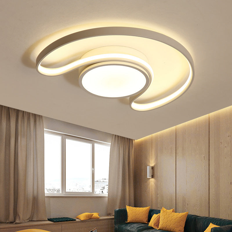 Kid's Bedroom Simplistic Sun & Moon LED Ceiling Light - White Flushmount Style