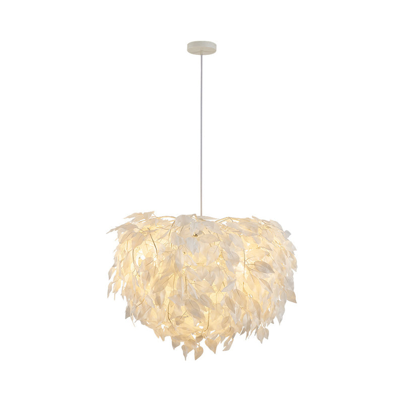 Modern Fabric White Leaf Pendant Lamp - 1 Light Bedroom Hanging Fixture, 19.5"/23.5"/27.5" Wide