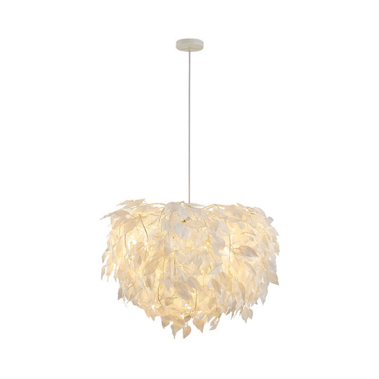 Modern Fabric White Leaf Pendant Lamp - 1 Light Bedroom Hanging Fixture, 19.5"/23.5"/27.5" Wide