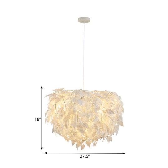Modern Fabric White Leaf Pendant Lamp - 1 Light Bedroom Hanging Fixture, 19.5"/23.5"/27.5" Wide