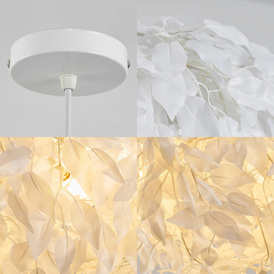 Modern Fabric White Leaf Pendant Lamp - 1 Light Bedroom Hanging Fixture, 19.5"/23.5"/27.5" Wide