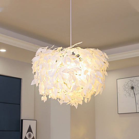 Modern White Leaf Pendant Lamp 1-Light Fabric Hanging Light For Bedroom - 19.5/23.5/27.5 Wide / 23.5