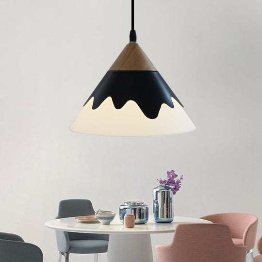 Modern Metal Cone Pendant Light Fixture for Dining Room in White/Gray/Black