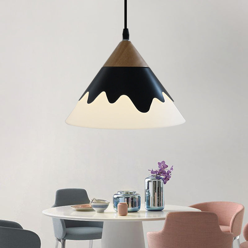Modern Metal Cone Hanging Pendant Light Fixture | 1-Light White/Gray/Black Ideal For Dining Room