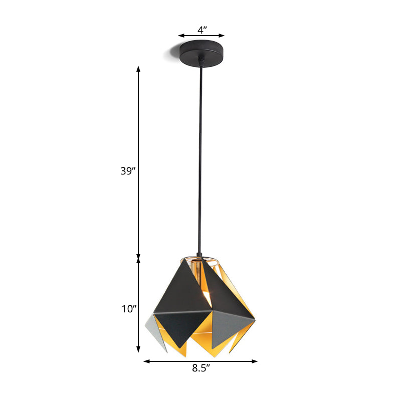 Modern Glass Geometric Hanging Ceiling Light, Black, 1-Light, 8.5"/12.5" Wide